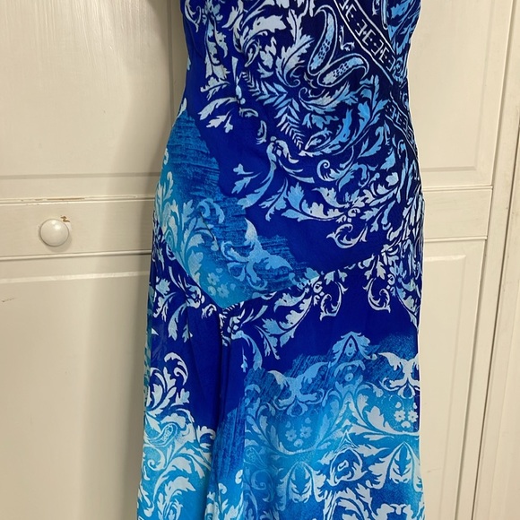 Rabbit Designs Women’s Blue Paisley Midi Asymmetrical Slip Sundress Size 10 - Picture 7 of 12